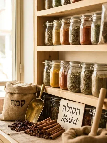 תצוגת תבלינים ארטיזנלית בחנות הקולה מרקט